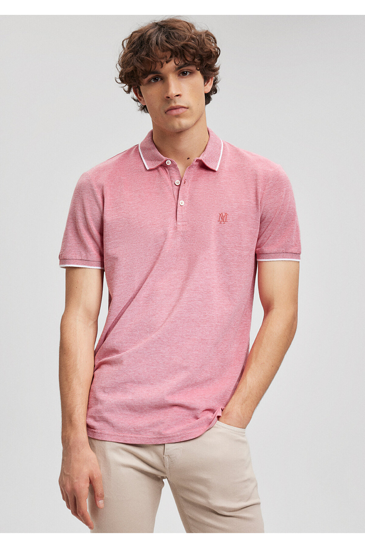 Şerit Detaylı Kırmızı Polo Tişört Slim Fit / Dar Kesim 065900-33203