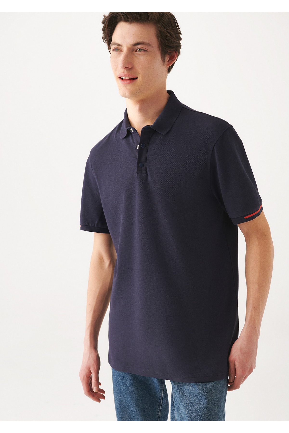 Şerit Detaylı Lacivert Polo Tişört Regular Fit / Normal Kesim 0610139-70490