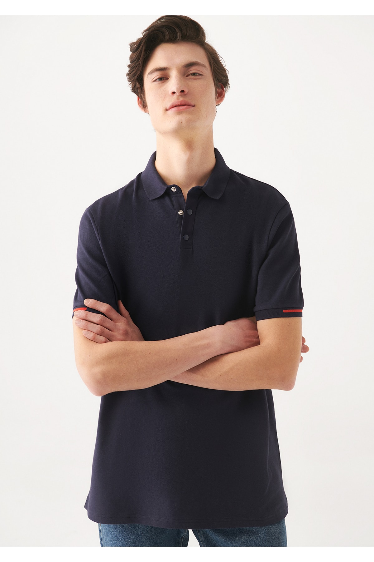 Şerit Detaylı Lacivert Polo Tişört Regular Fit / Normal Kesim 0610139-70490