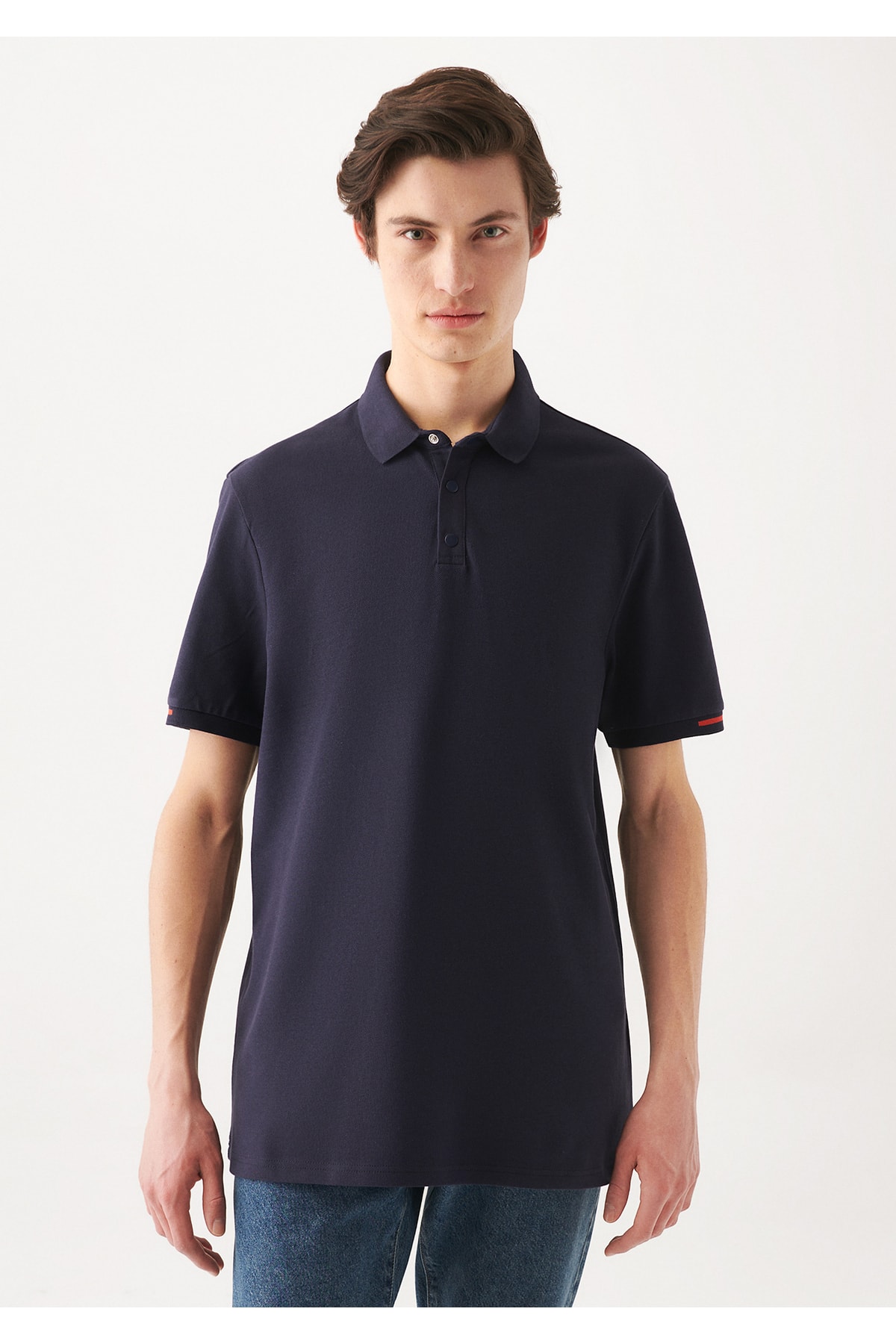 Şerit Detaylı Lacivert Polo Tişört Regular Fit / Normal Kesim 0610139-70490