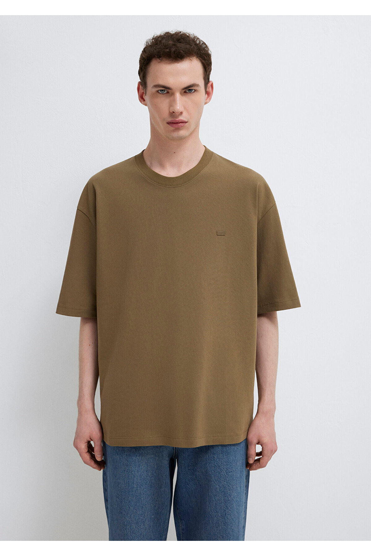 Silikon Logo Baskılı Yeşil Basic Tişört Oversize / Geniş Kesim 0613188-71564