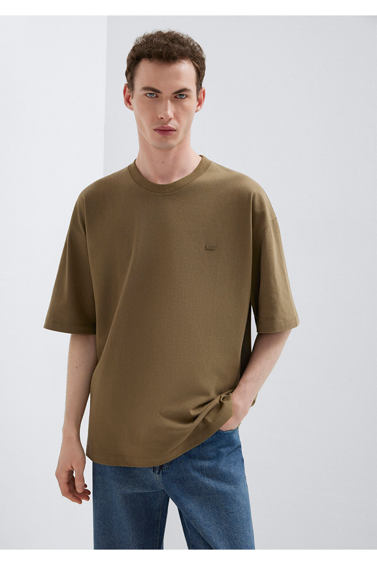 Silikon Logo Baskılı Yeşil Basic Tişört Oversize / Geniş Kesim 0613188-71564