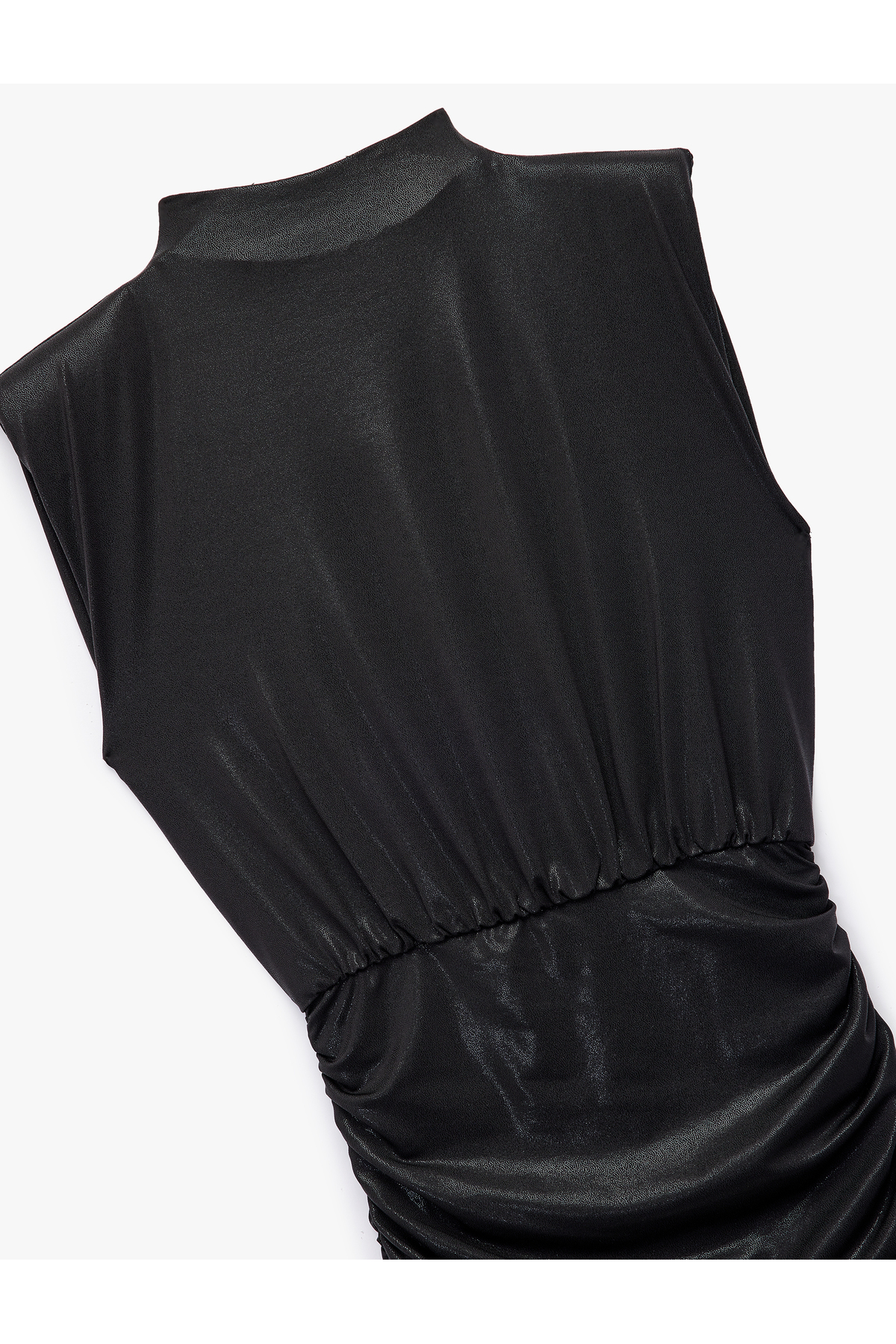 Simli Dik Yaka Kolsuz Drape Detaylı Bodycon Mini Abiye Elbise