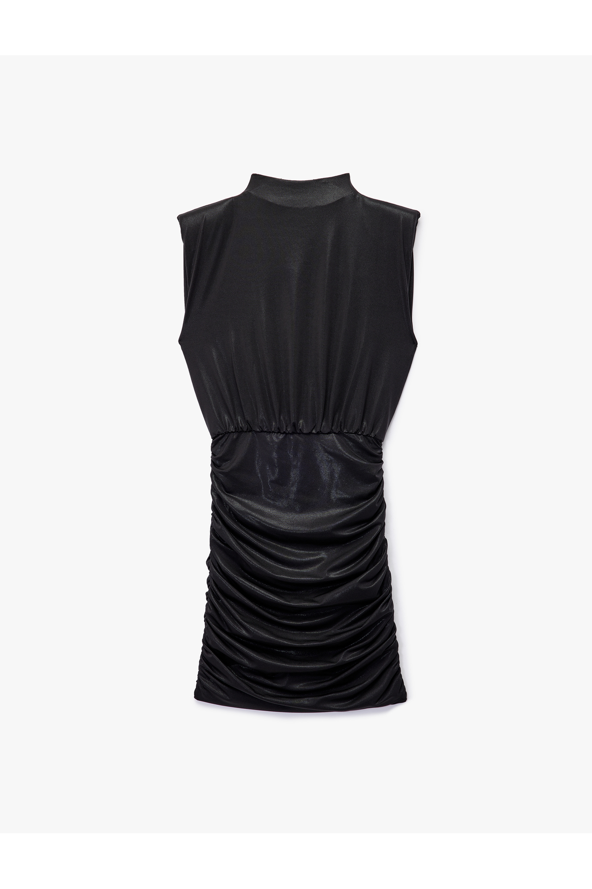 Simli Dik Yaka Kolsuz Drape Detaylı Bodycon Mini Abiye Elbise