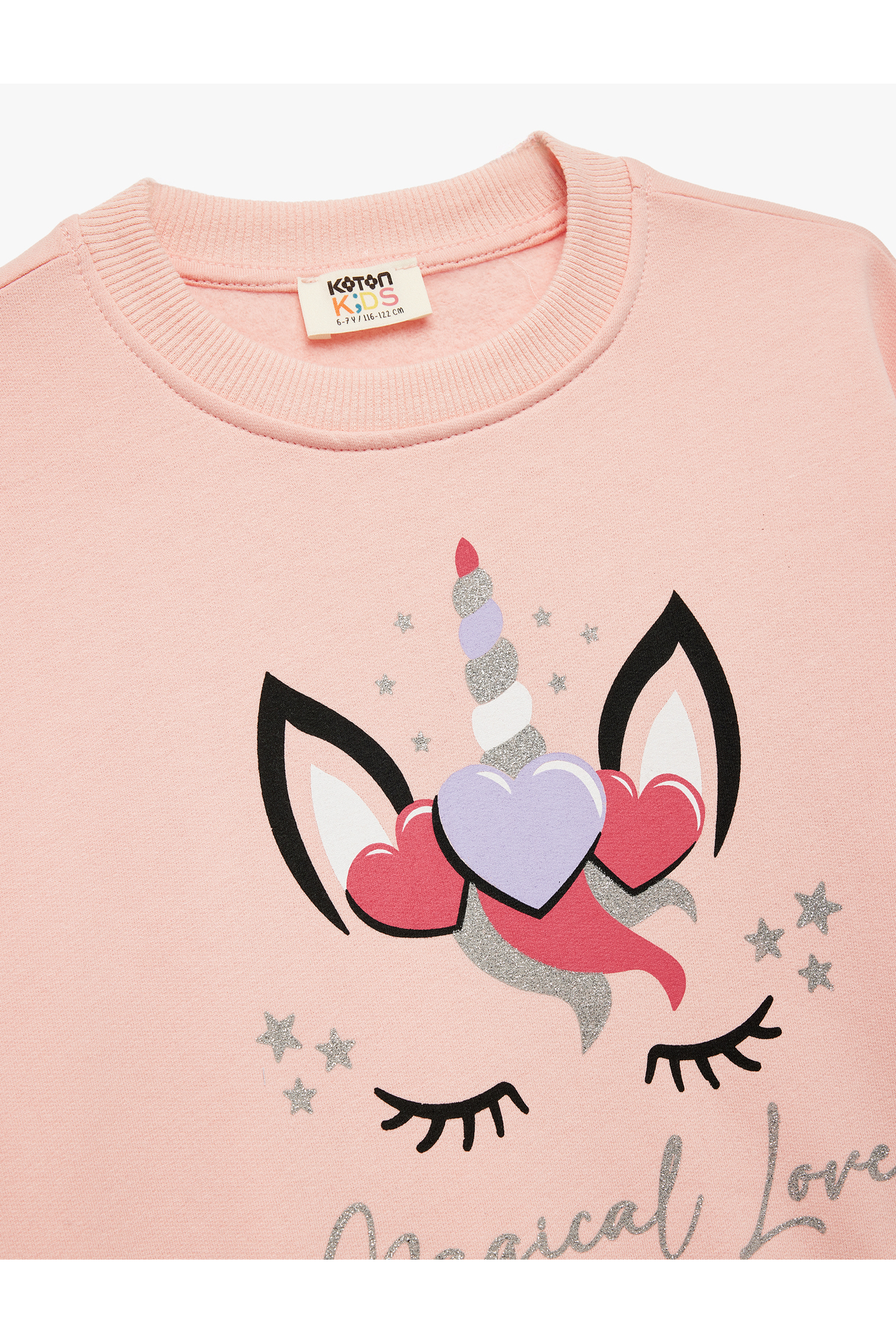 Simli Unicorn Baskılı Şardonlu Uzun Kollu Bisiklet Yaka Sweatshirt