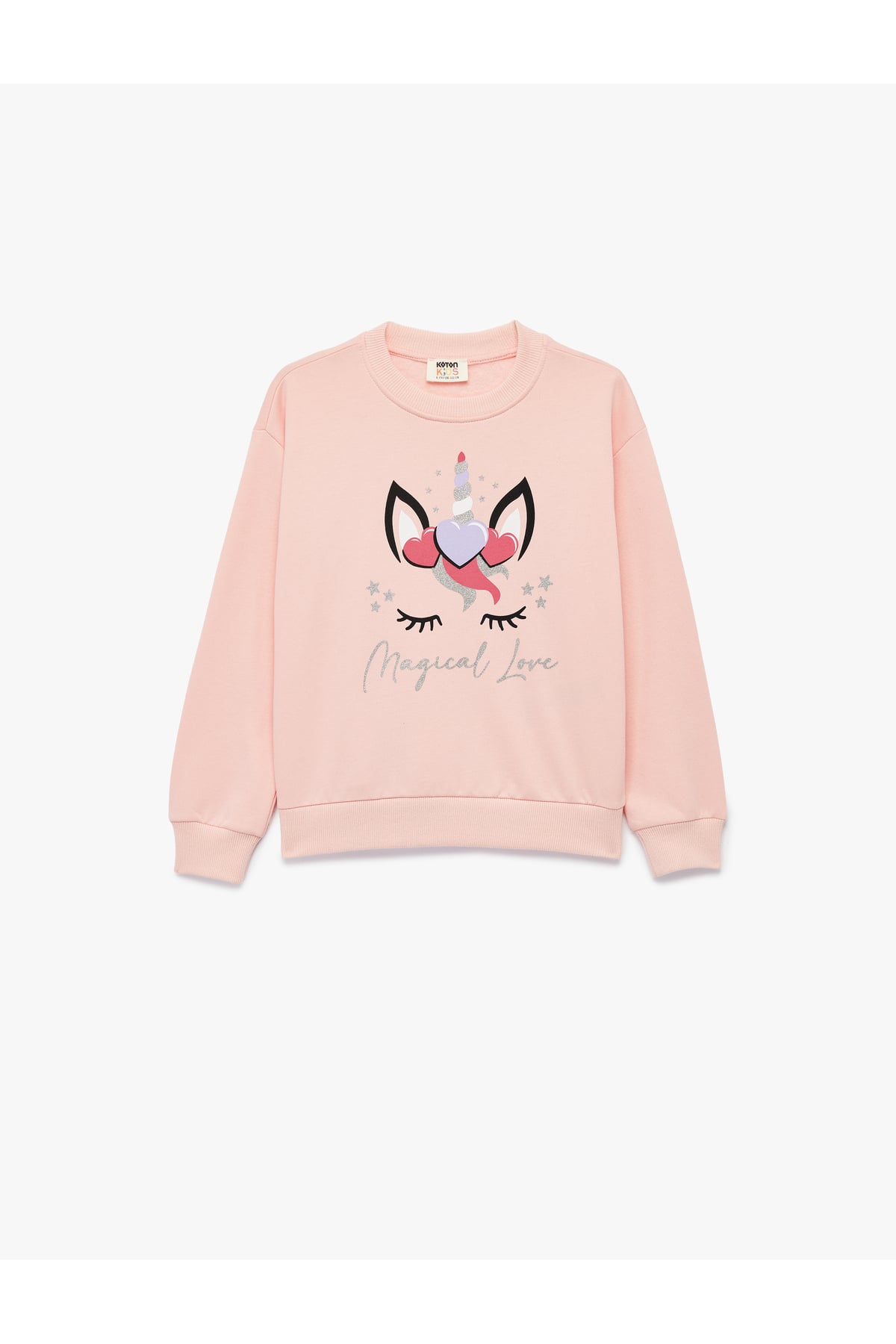 Simli Unicorn Baskılı Şardonlu Uzun Kollu Bisiklet Yaka Sweatshirt