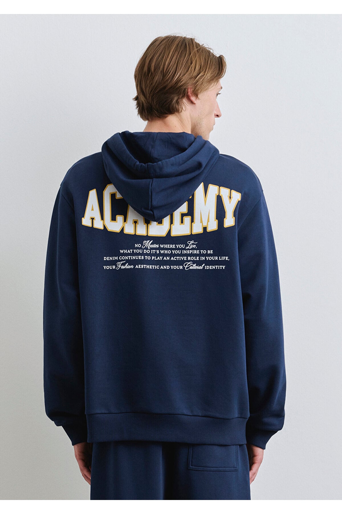 Sırt Baskılı Kapüşonlu Lacivert Sweatshirt 0S10375-89353