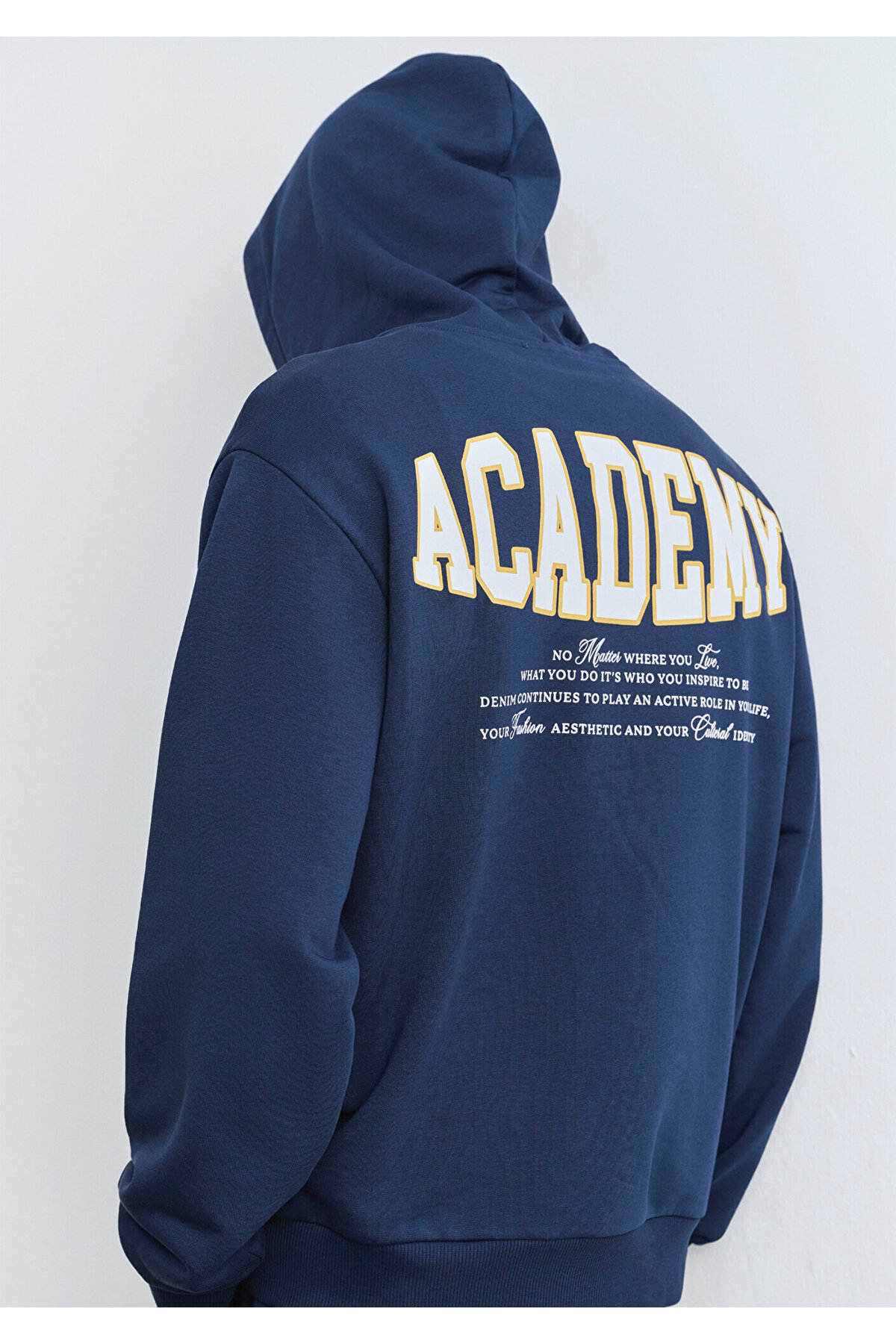 Sırt Baskılı Kapüşonlu Lacivert Sweatshirt 0S10375-89353