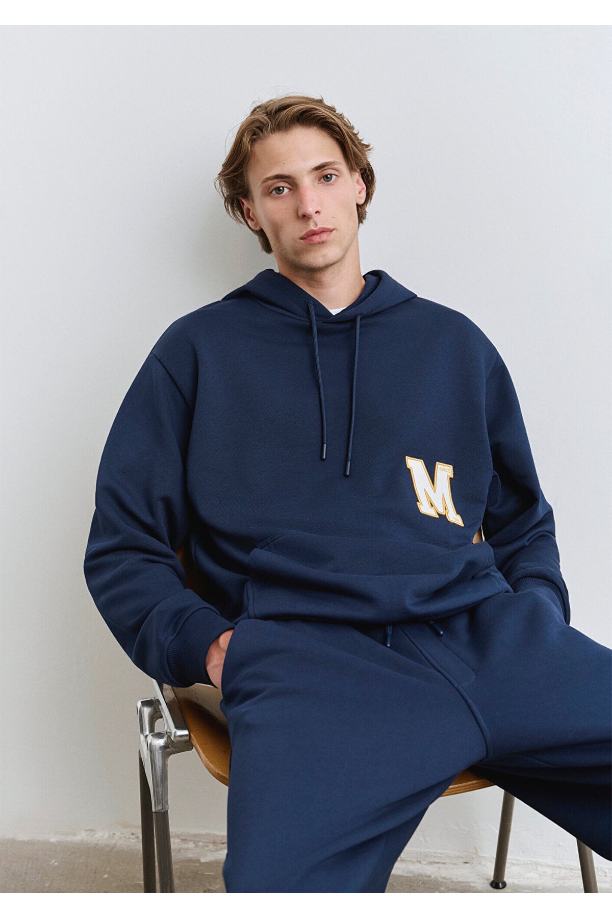 Sırt Baskılı Kapüşonlu Lacivert Sweatshirt 0S10375-89353