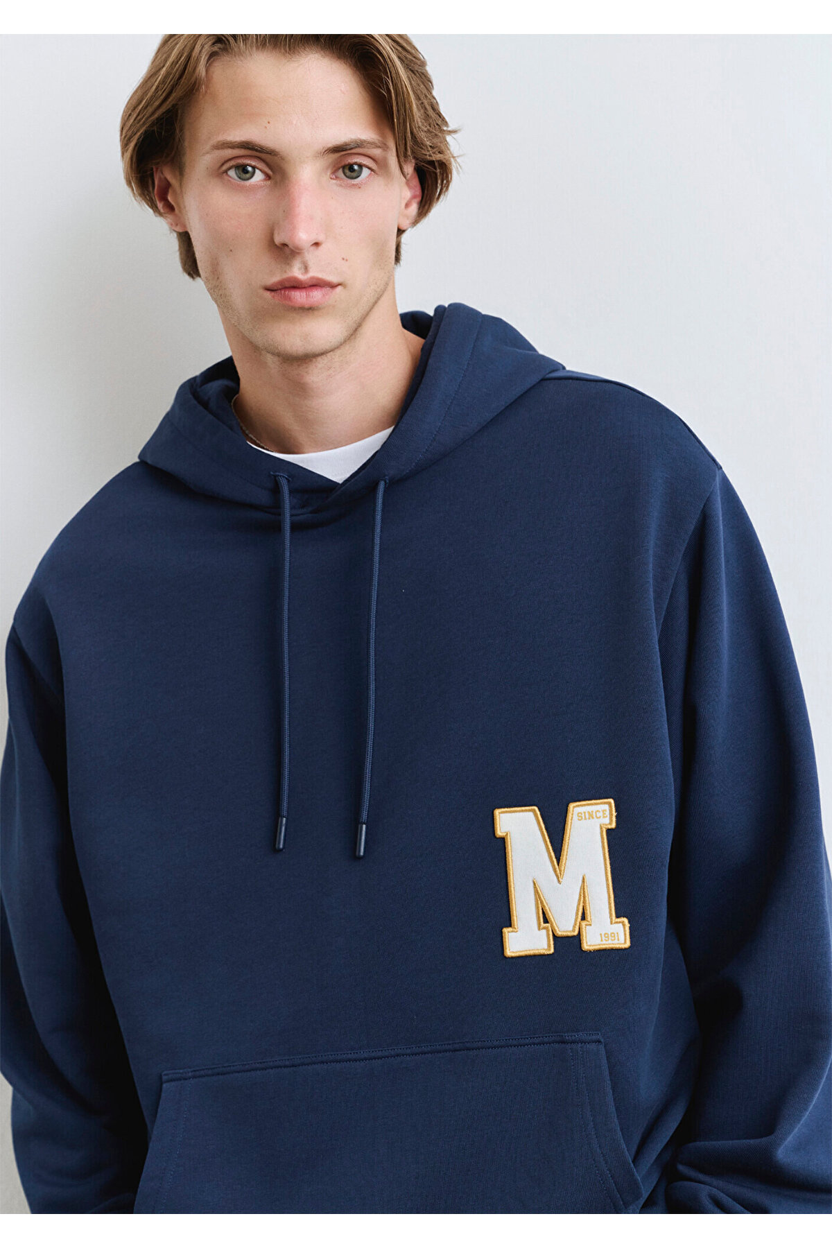 Sırt Baskılı Kapüşonlu Lacivert Sweatshirt 0S10375-89353