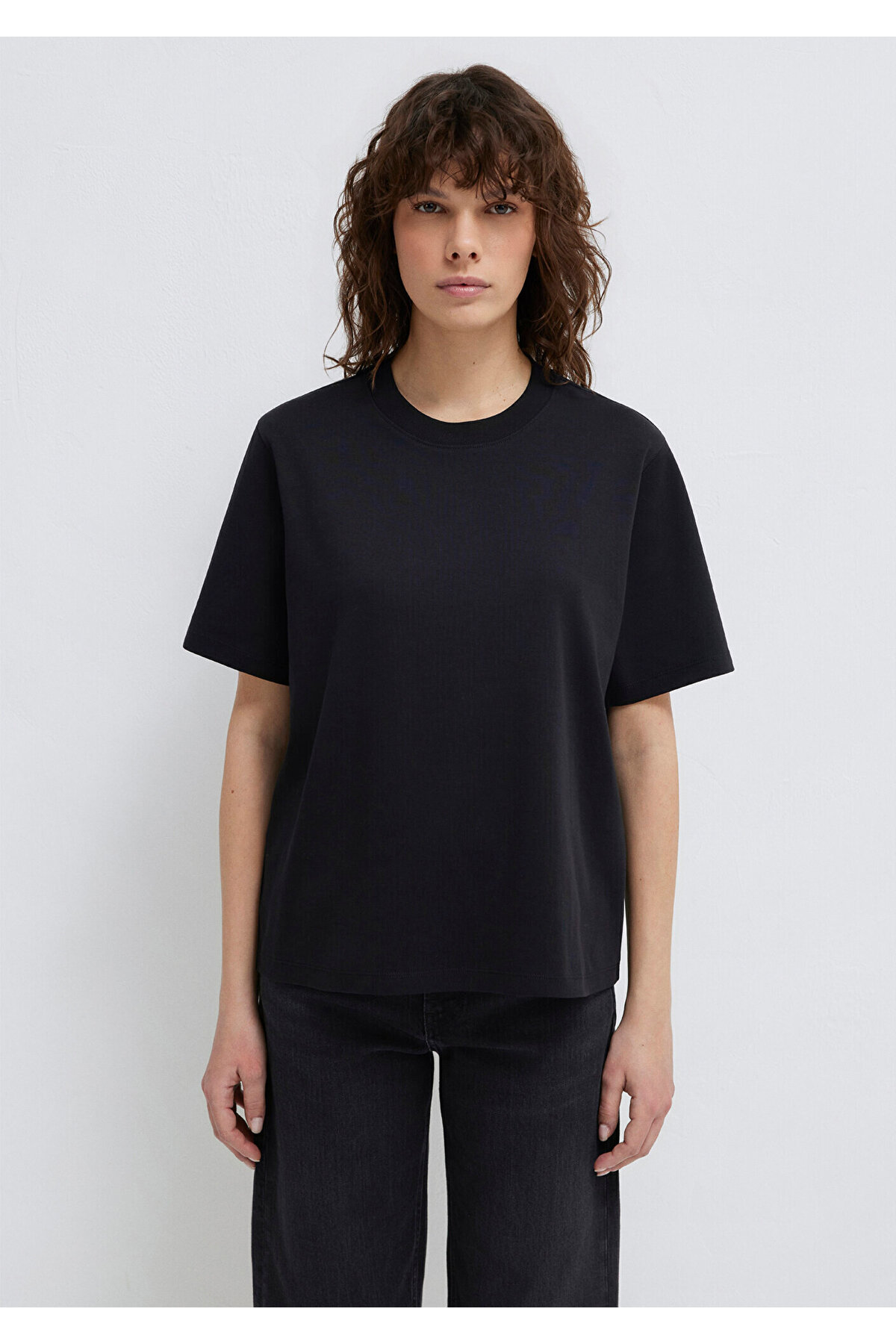 Siyah Basic İnterlok Tişört Loose Fit / Bol Rahat Kesim 1613820-900