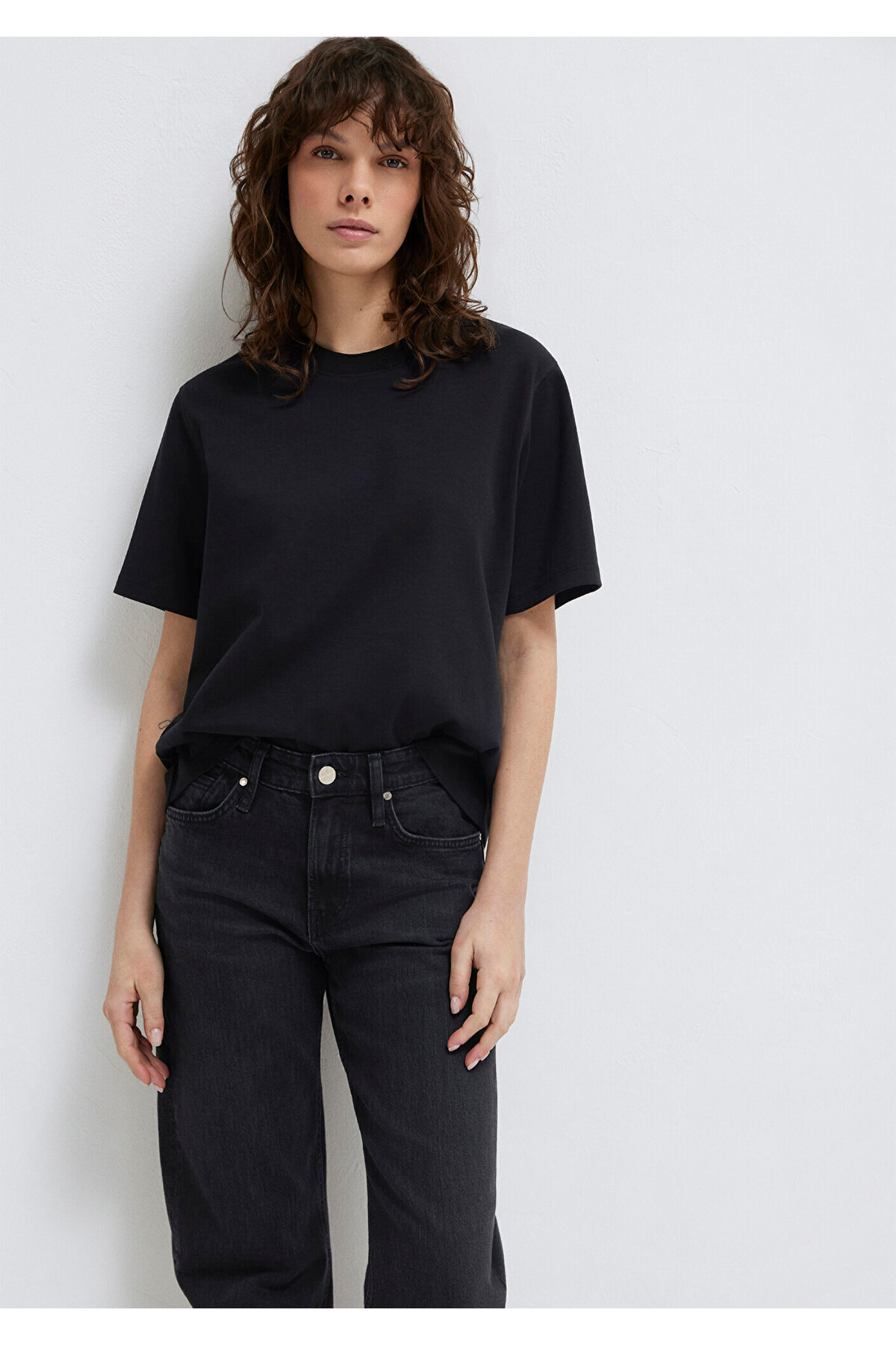 Siyah Basic İnterlok Tişört Loose Fit / Bol Rahat Kesim 1613820-900