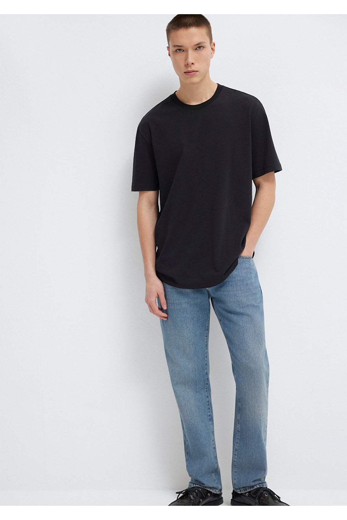 Siyah Basic Tişört Loose Fit / Bol Rahat Kesim 066249-900