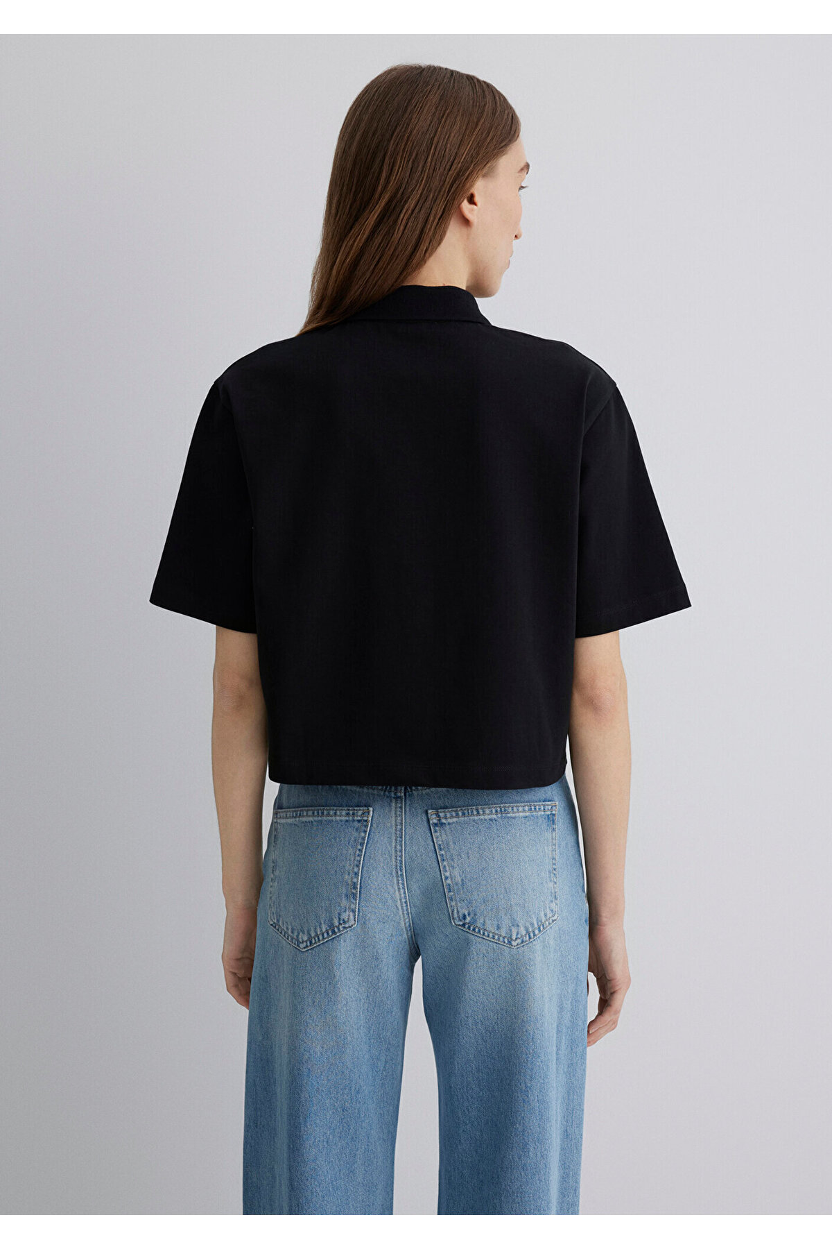 Siyah Polo Tişört Loose Fit / Bol Rahat Kesim 1613111-900