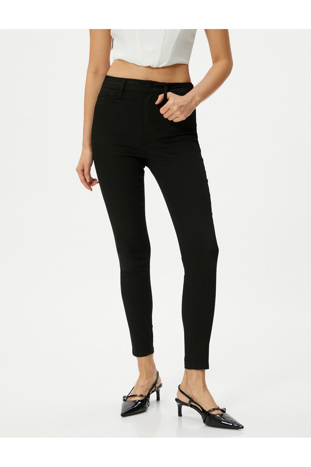 Skinny Fit Kot Pantolon Esnek Yüksek Bel Dar Paça Dar Kesim Cepli - Carmen Jean