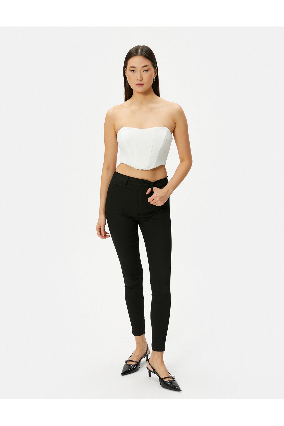 Skinny Fit Kot Pantolon Esnek Yüksek Bel Dar Paça Dar Kesim Cepli - Carmen Jean
