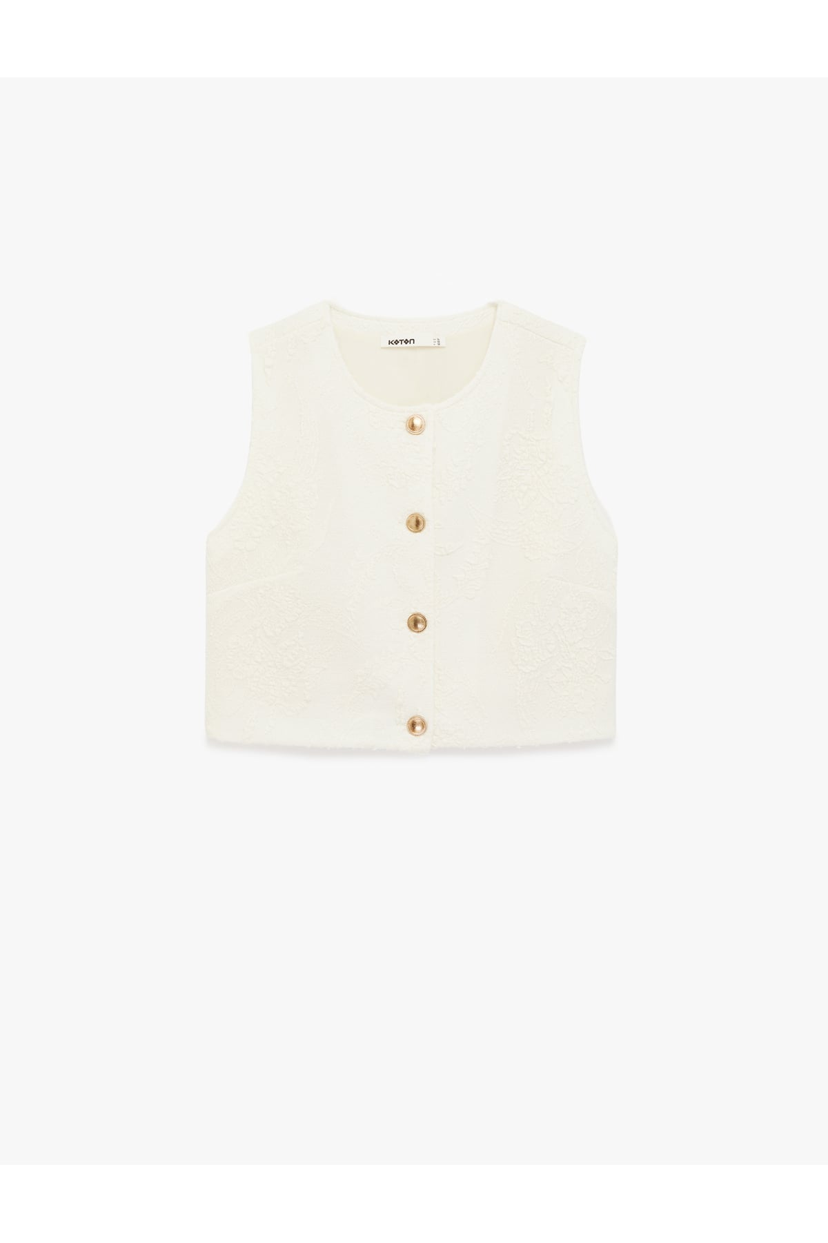 Slim Fit Bisiklet Yaka Gold Düğmeli Floral Dokulu Yelek