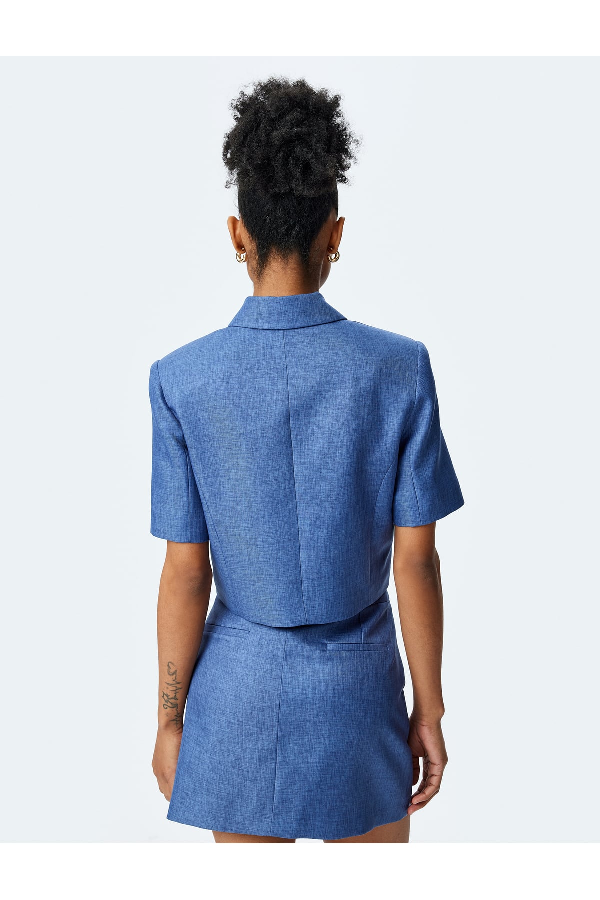 Slim Fit Cepli Düğmeli Kruvaze Kısa Kollu Crop Ceket