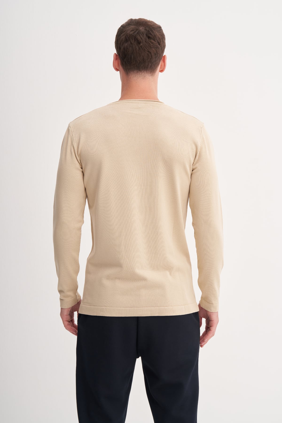 Slim Fit Cotonel Pamuk Karışımlı Vintage Bisiklet Yaka Kazak-30290
