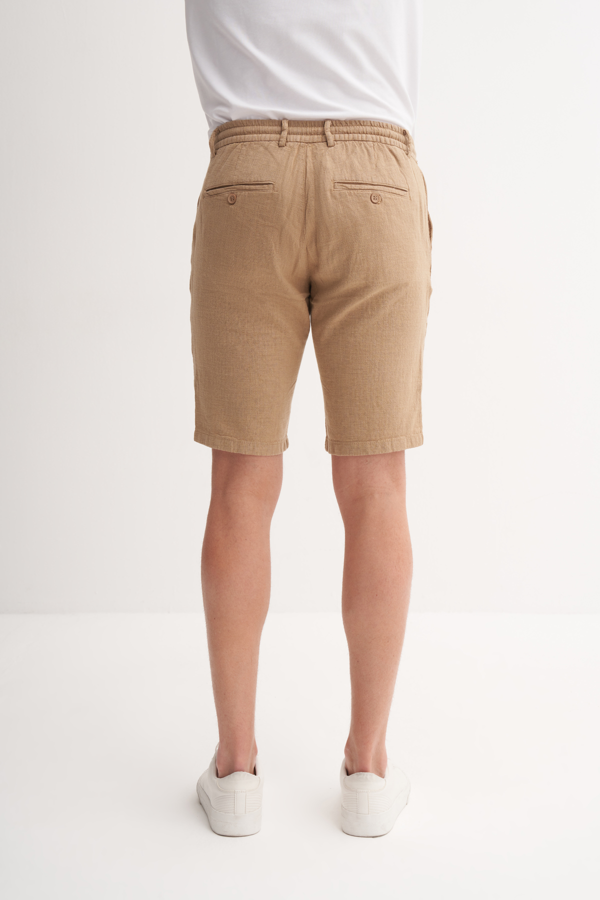 Slim Fit Dar Paça Keten Bermuda Şort