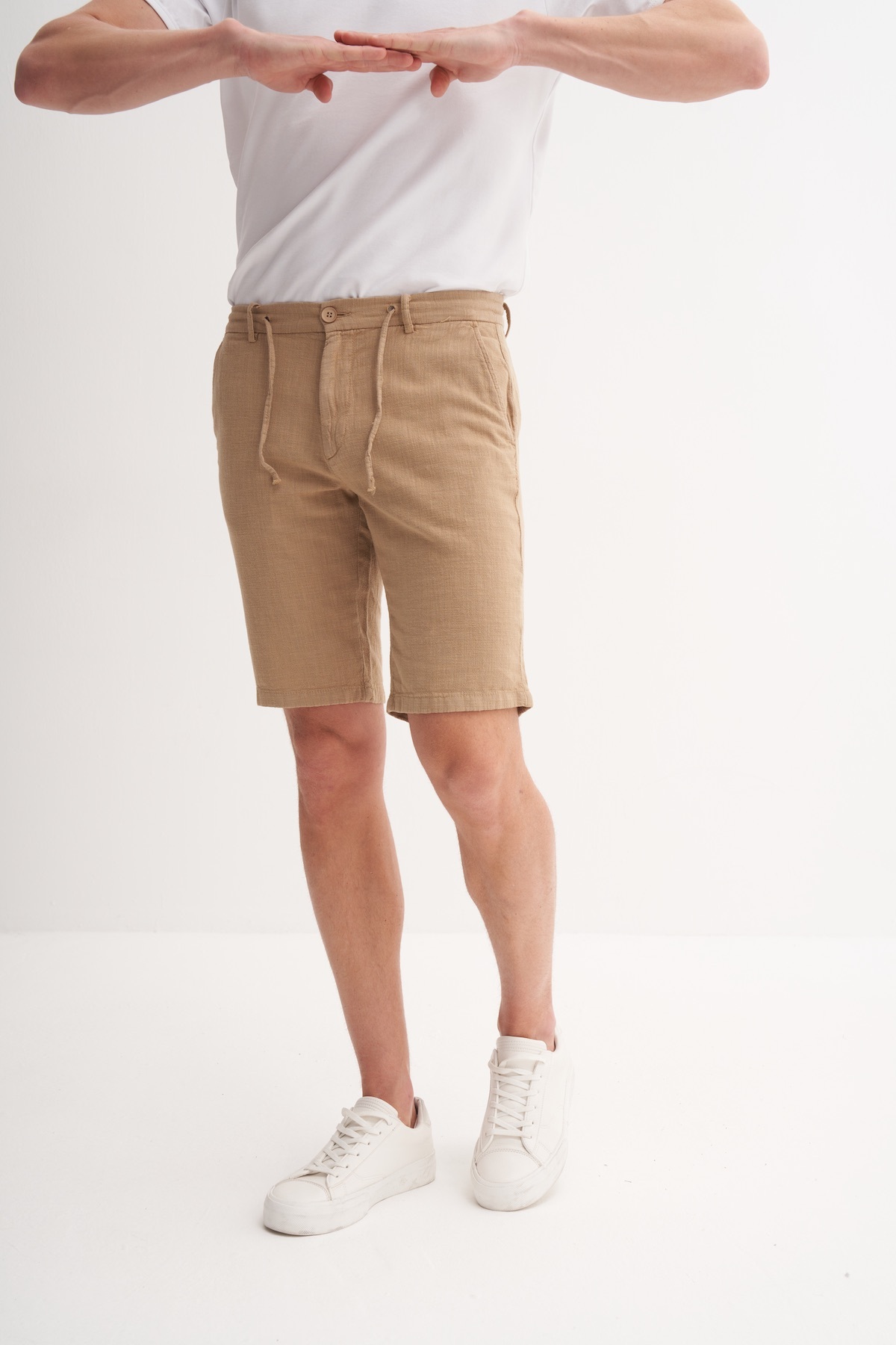 Slim Fit Dar Paça Keten Bermuda Şort