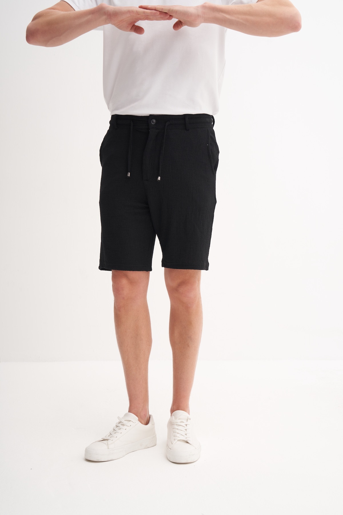 Slim Fit Dar Paça Örme Bermuda Şort