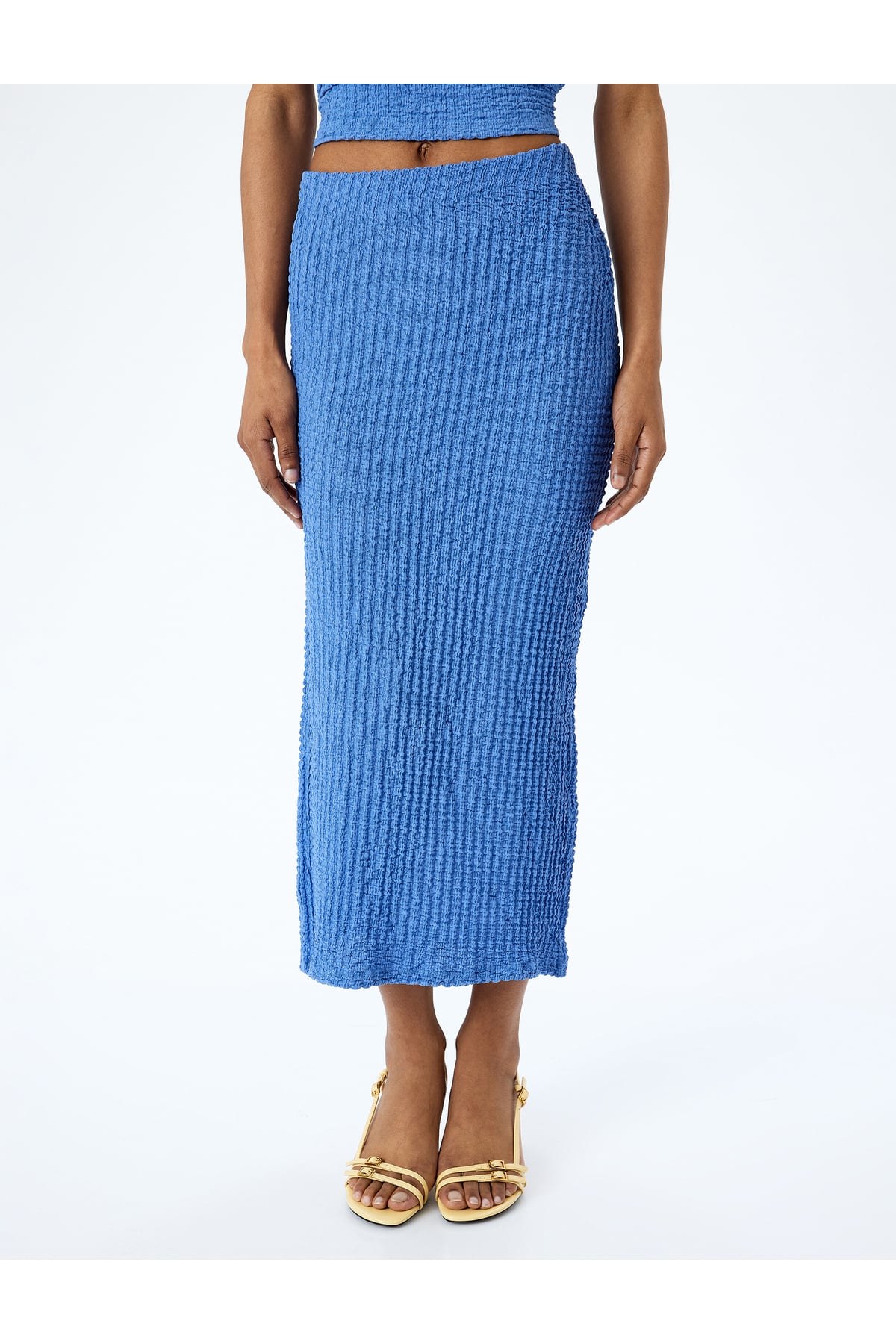 Slim Fit Dokulu Drape Detaylı Yüksek Bel Kalem Etek