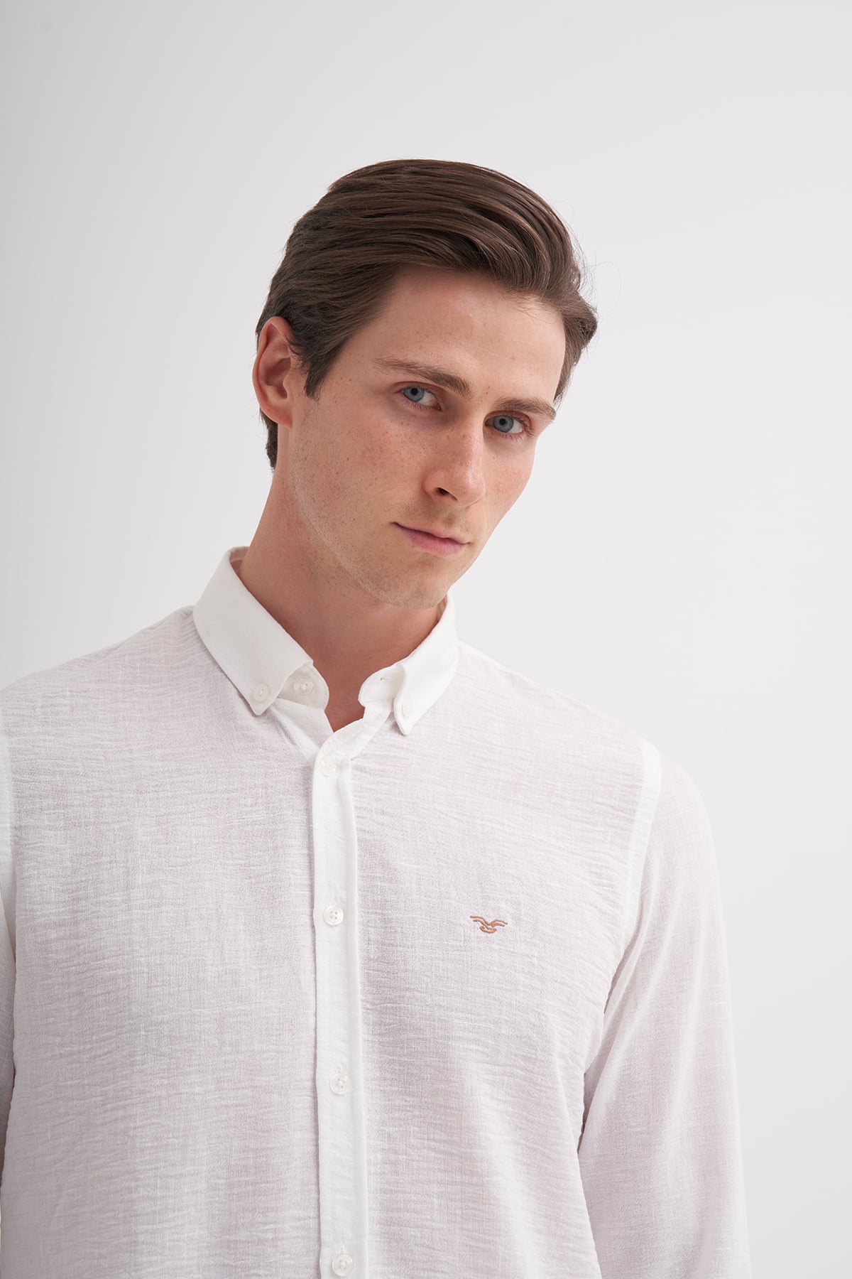 Slim Fit Dokuma Uzun Kol Gömlek