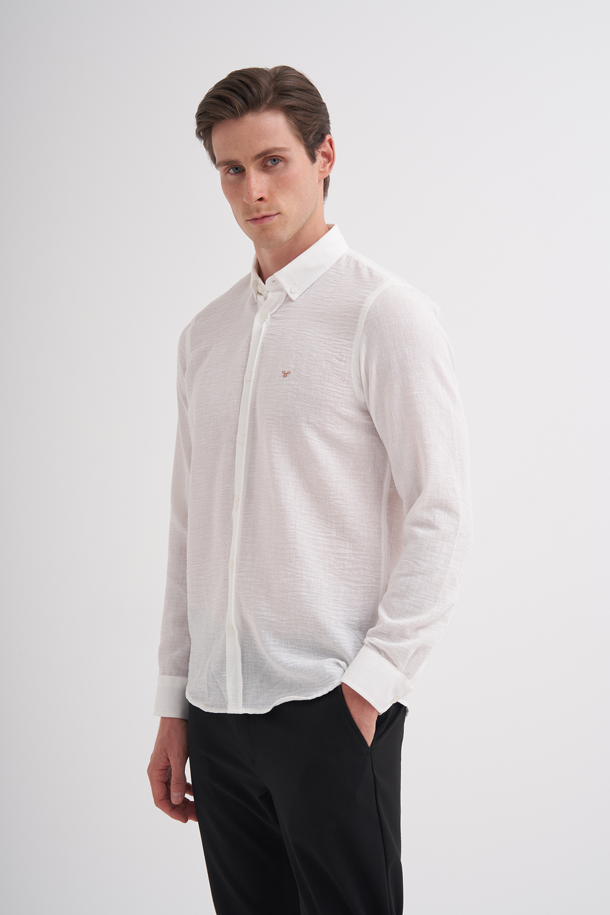 Slim Fit Dokuma Uzun Kol Gömlek