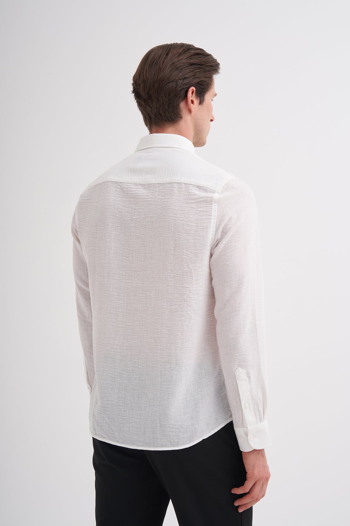 Slim Fit Dokuma Uzun Kol Gömlek