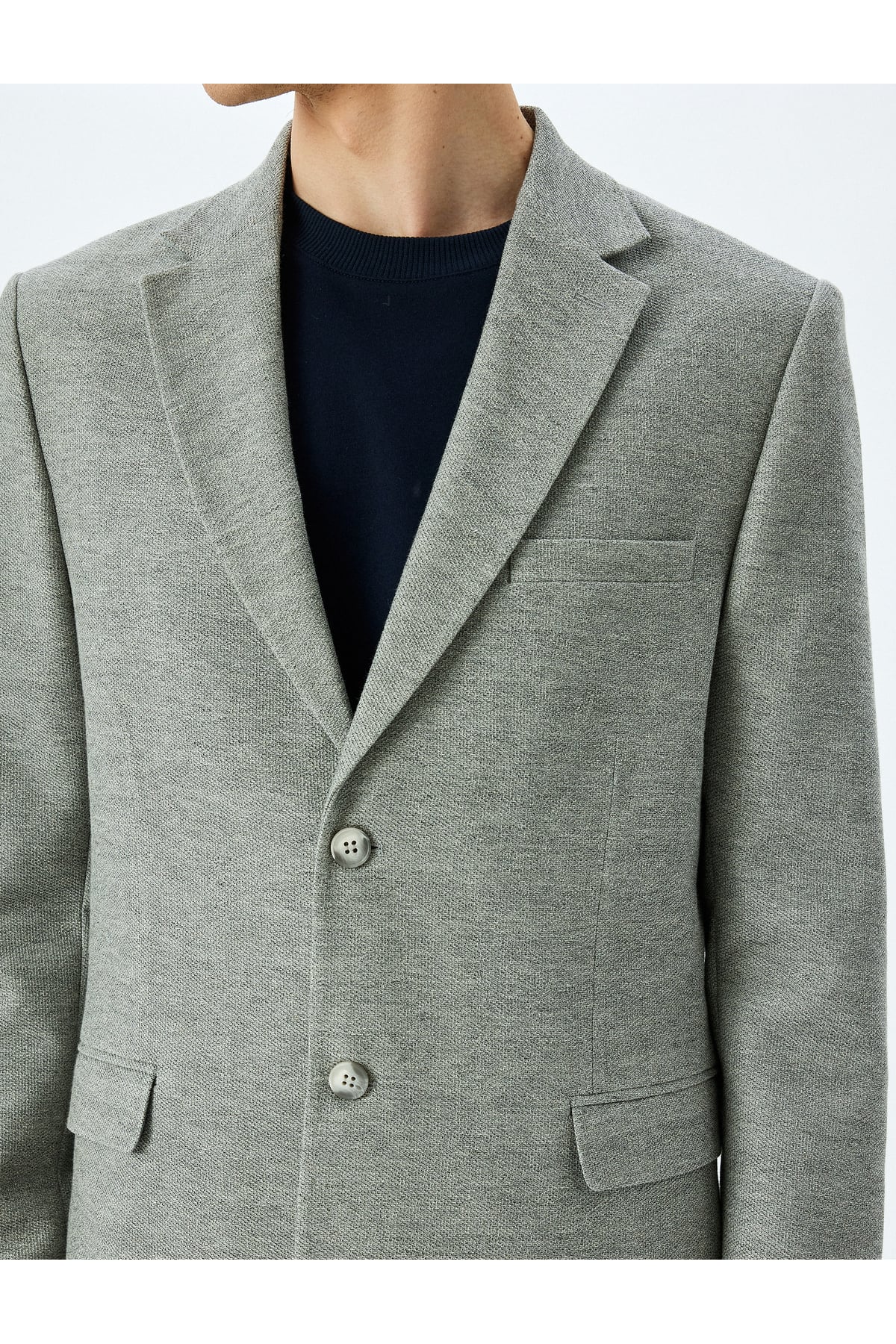 Slim Fit Düğmeli Pamuk Karışımlı Mono Yaka Klasik Blazer Ceket