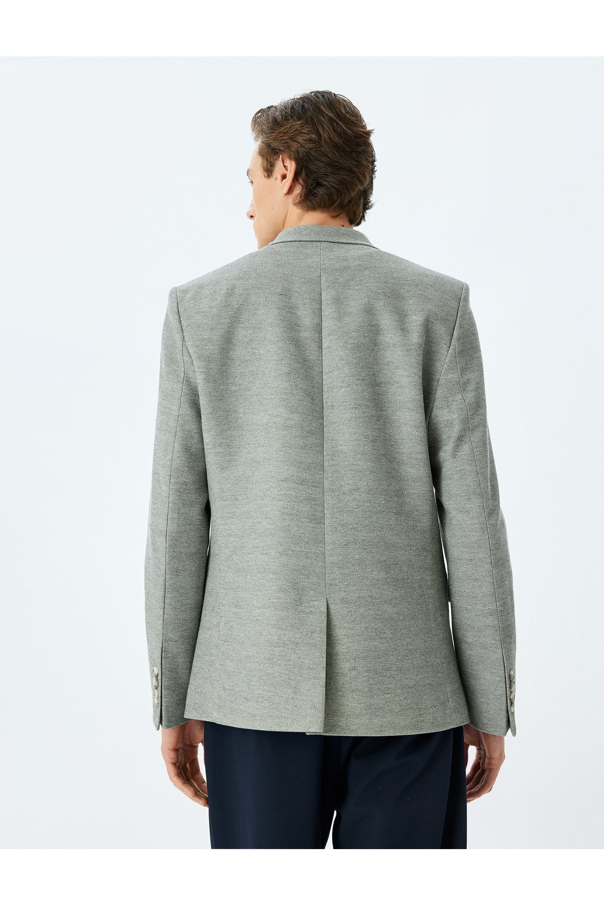 Slim Fit Düğmeli Pamuk Karışımlı Mono Yaka Klasik Blazer Ceket