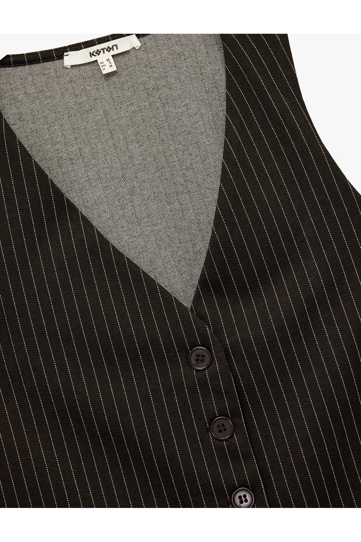 Slim Fit Düğmeli V Yaka Parıltılı Çizgili Yelek