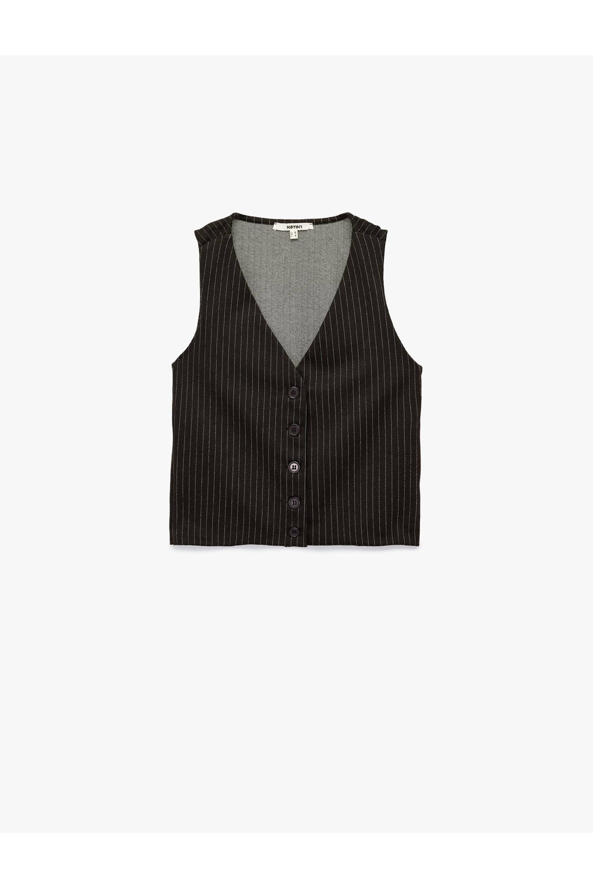 Slim Fit Düğmeli V Yaka Parıltılı Çizgili Yelek