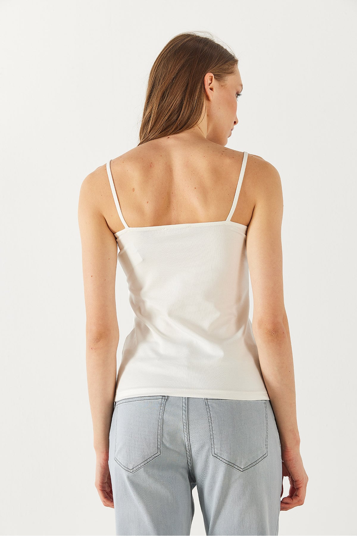 Slim Fit İp Askılı Atlet - FİLDİŞİ