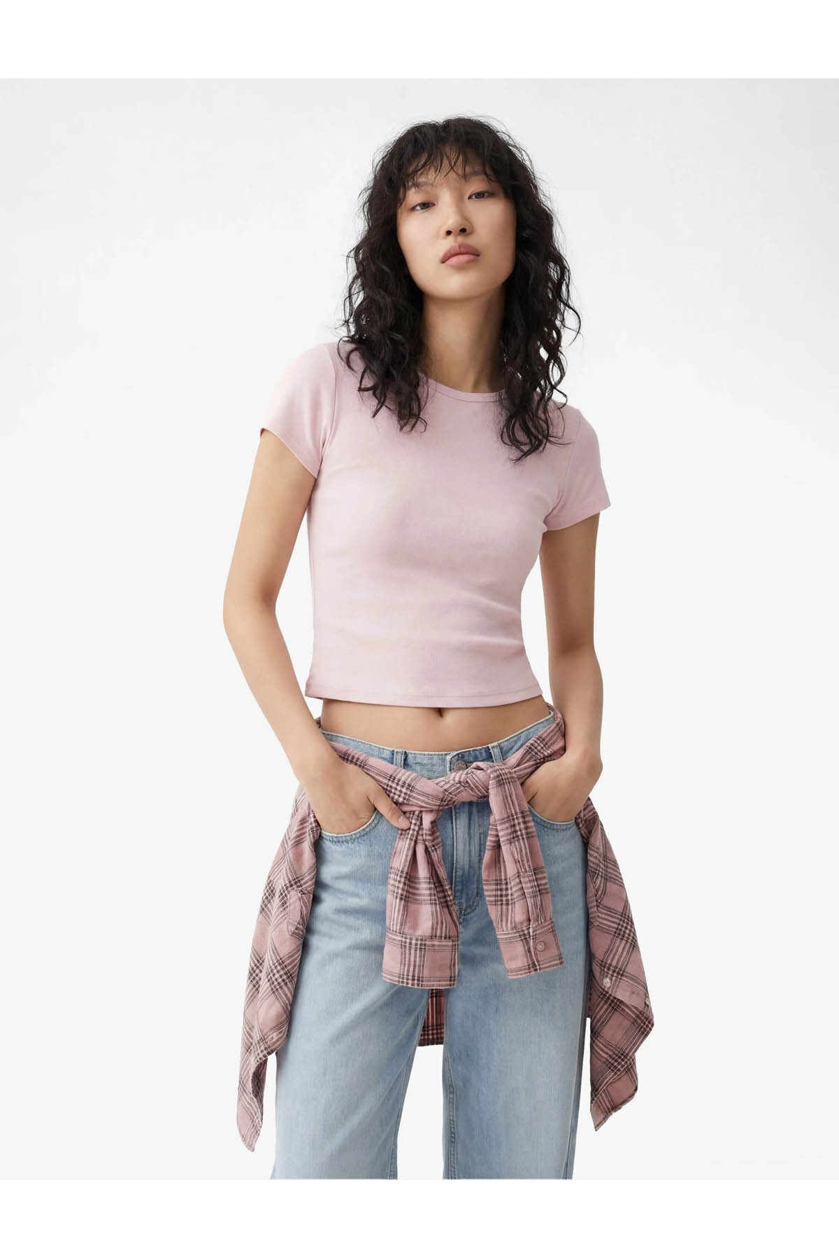 Slim Fit Kaşkorse Pembe Kadın T-Shirt 6SAL10130IK