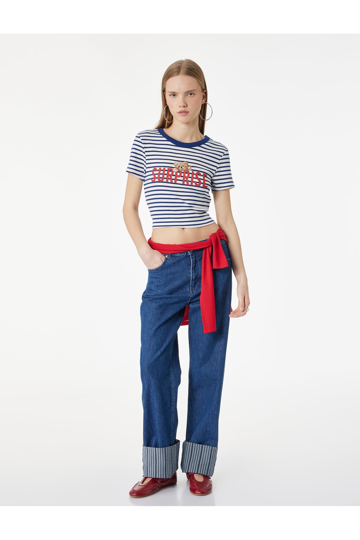 Slim Fit Kısa Kollu Bisiklet Yaka Ayıcık Baskılı Tişört