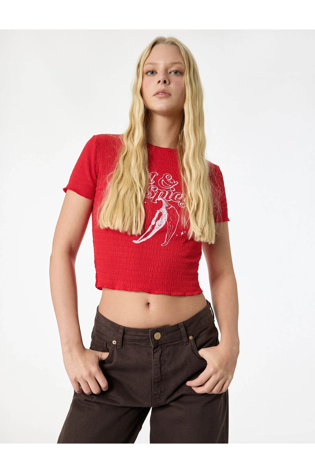 Slim Fit Kısa Kollu Bisiklet Yaka Baskılı Tişört