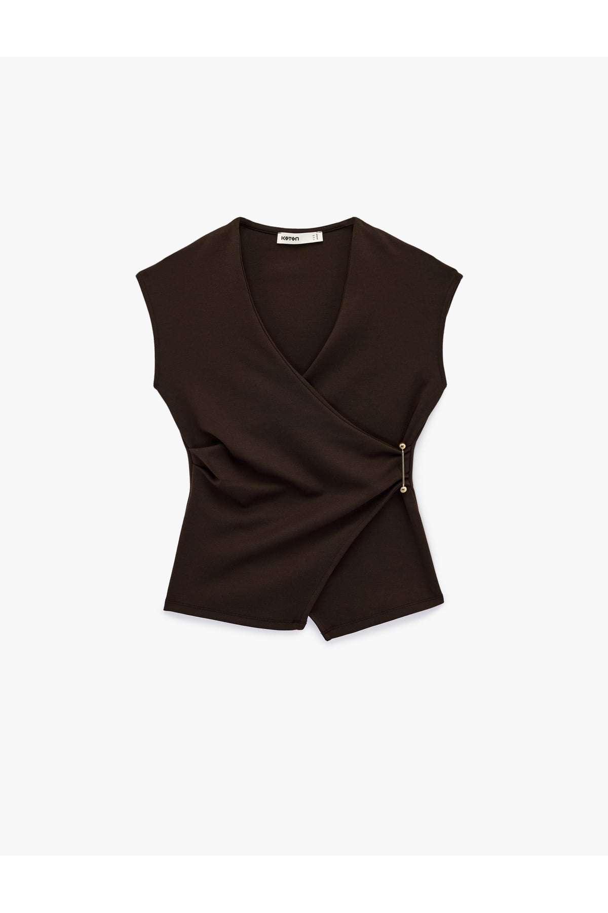 Slim Fit Kolsuz Metal Aksesuarlı V Yaka Kruvaze Triko Hırka