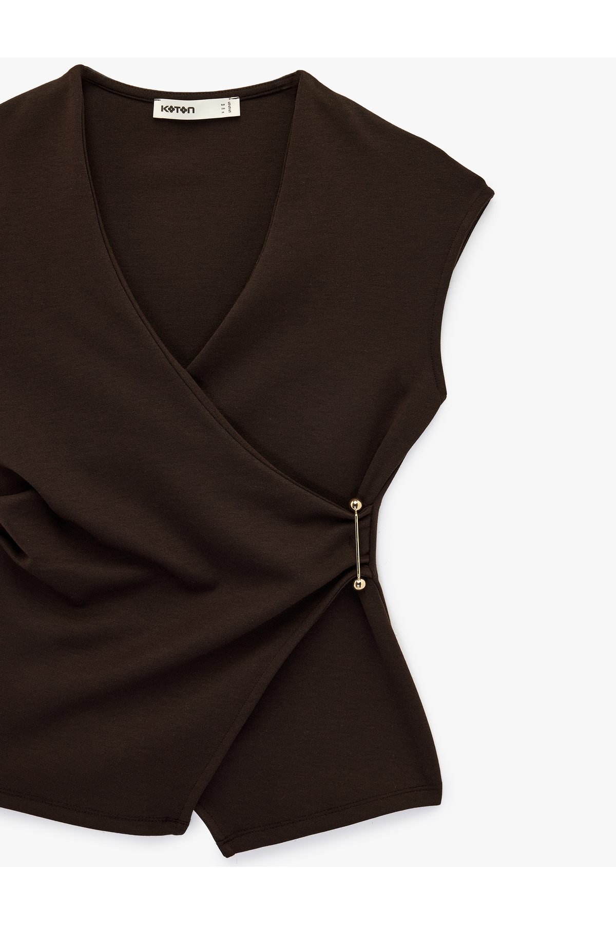 Slim Fit Kolsuz Metal Aksesuarlı V Yaka Kruvaze Triko Hırka