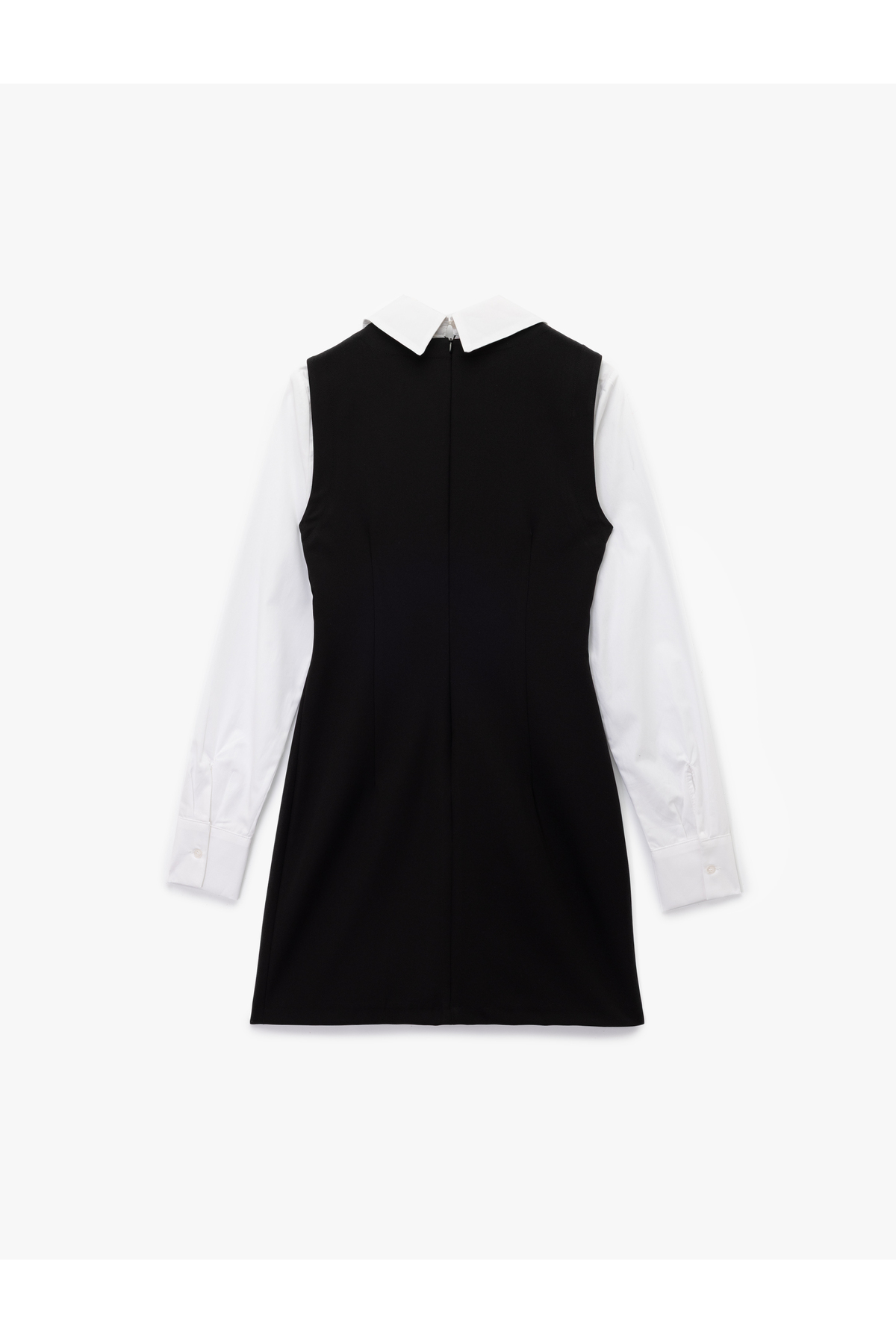 Slim Fit Kontrast Detaylı Uzun Kollu Gömlek Yaka Jile Elbise