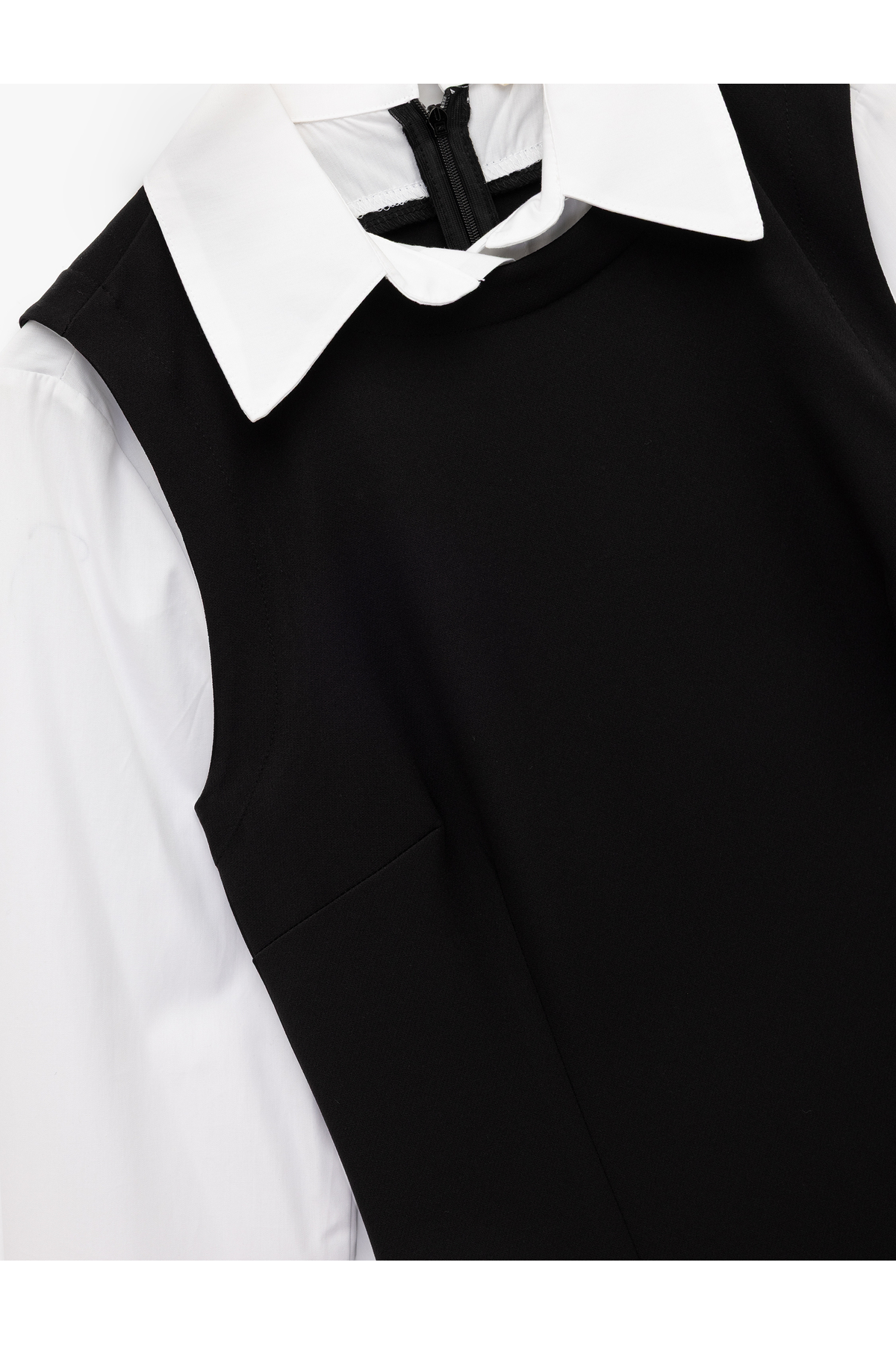 Slim Fit Kontrast Detaylı Uzun Kollu Gömlek Yaka Jile Elbise