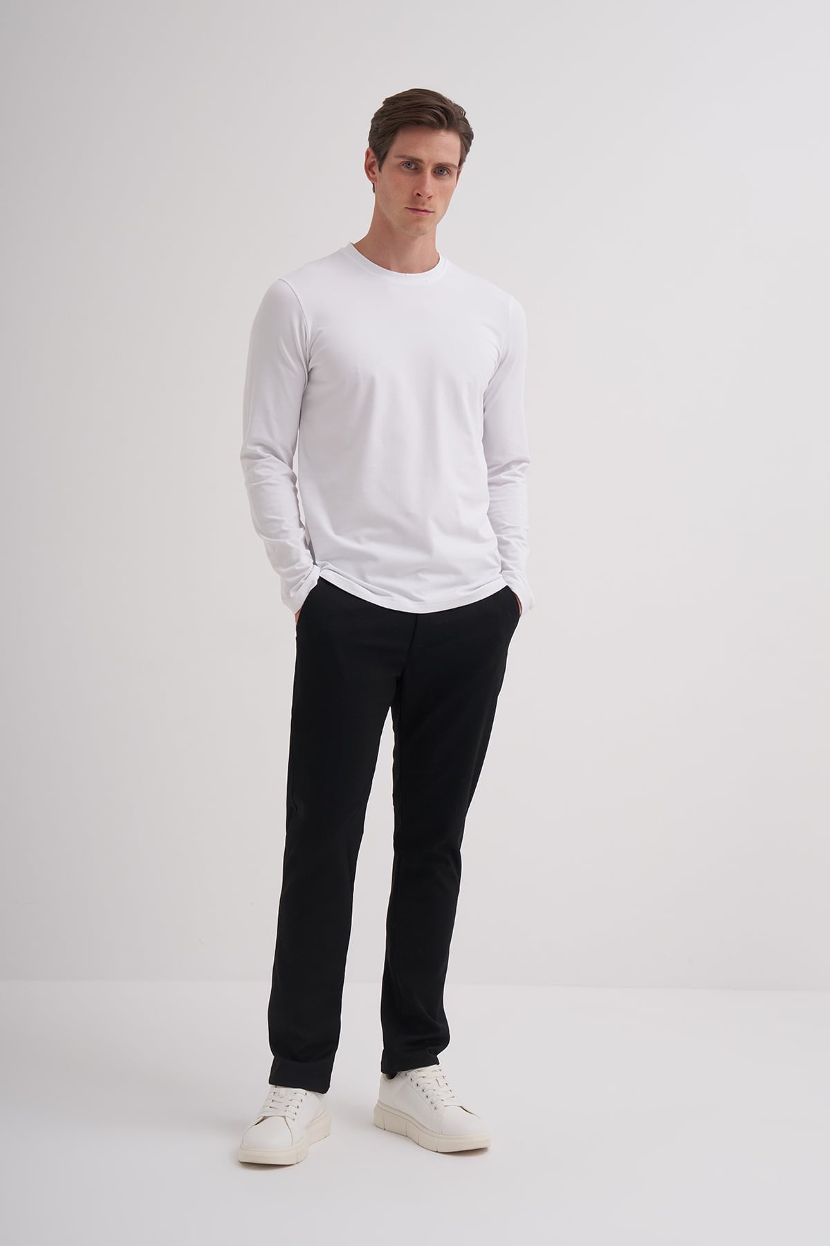 Slim Fit Likralı Pamuklu Süprem Kumaş Sweatshirt
