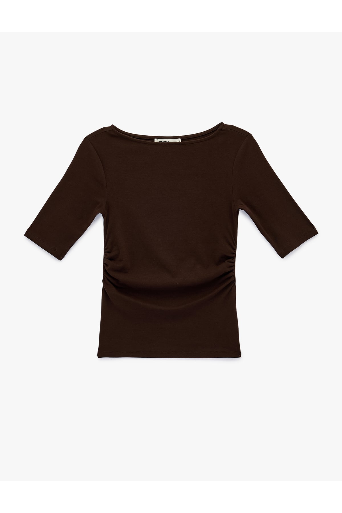 Slim Fit Pamuklu Kayık Yuvarlak Yaka Yarım Kollu Tişört