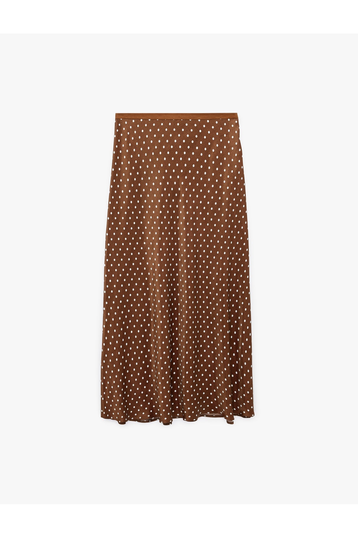 Slim Fit Puantiyeli Saten Midi Etek