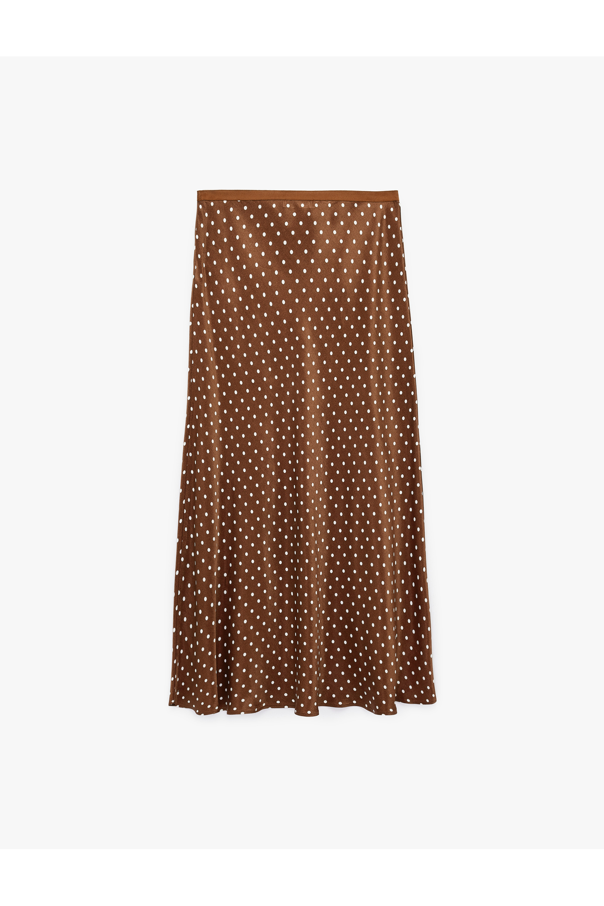 Slim Fit Puantiyeli Saten Midi Etek