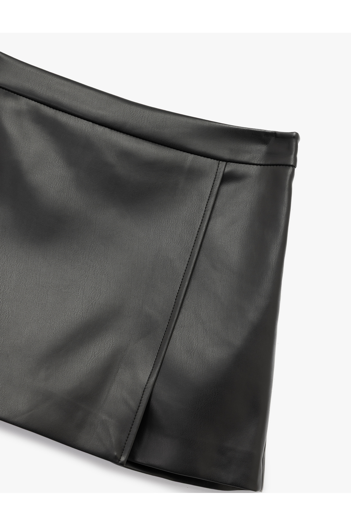 Slim Fit Suni Deri Mini Şort Etek