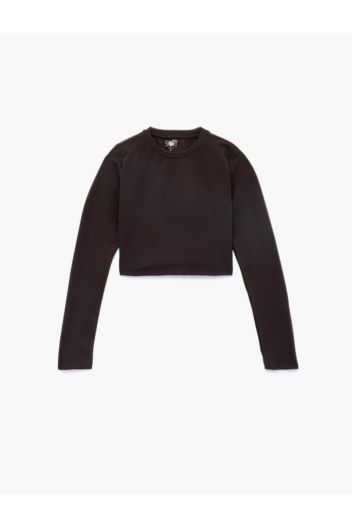 Slim Fit Uzun Kollu Bisiklet Yaka Crop Spor Tişört