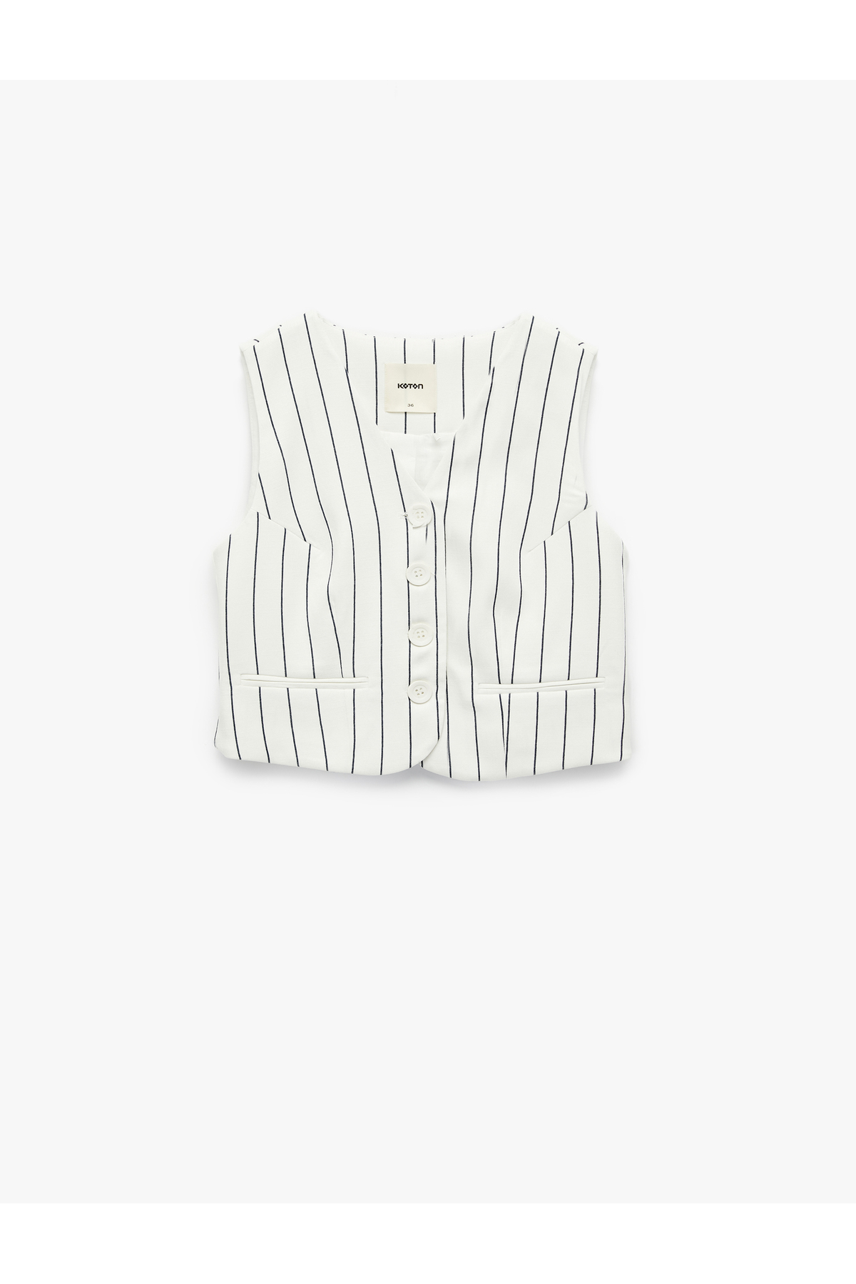 Slim Fit V Yaka Kolsuz Çizgili Crop Yelek