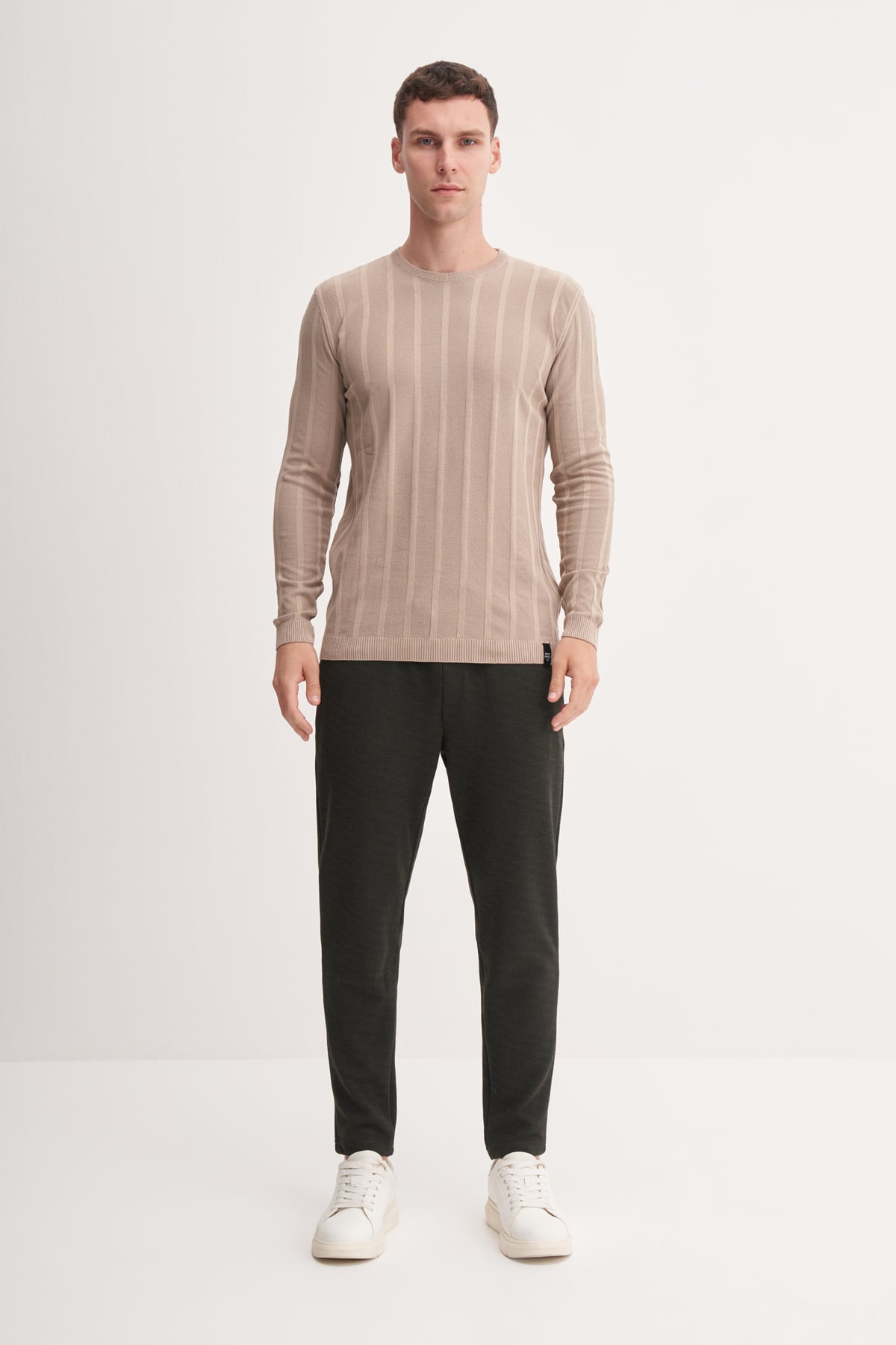Slim Fit Viskon Kumaş Premium Bisiklet Yaka Kazak-33085